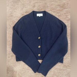 La Ligne Navy Blue 100% Cashmere Cropped Cardigan